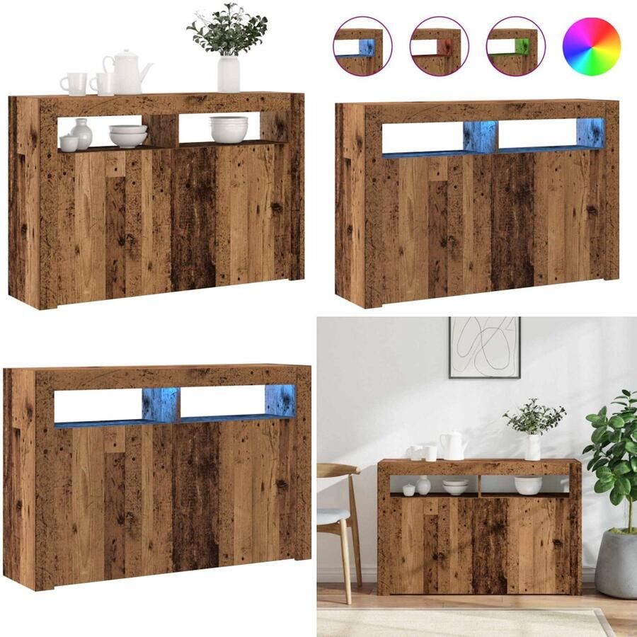VidaXL Dressoir met LED 115 5x30x75 cm bewerkt hout oud hout Dressoir Dressoirs Dressoirkast Kast