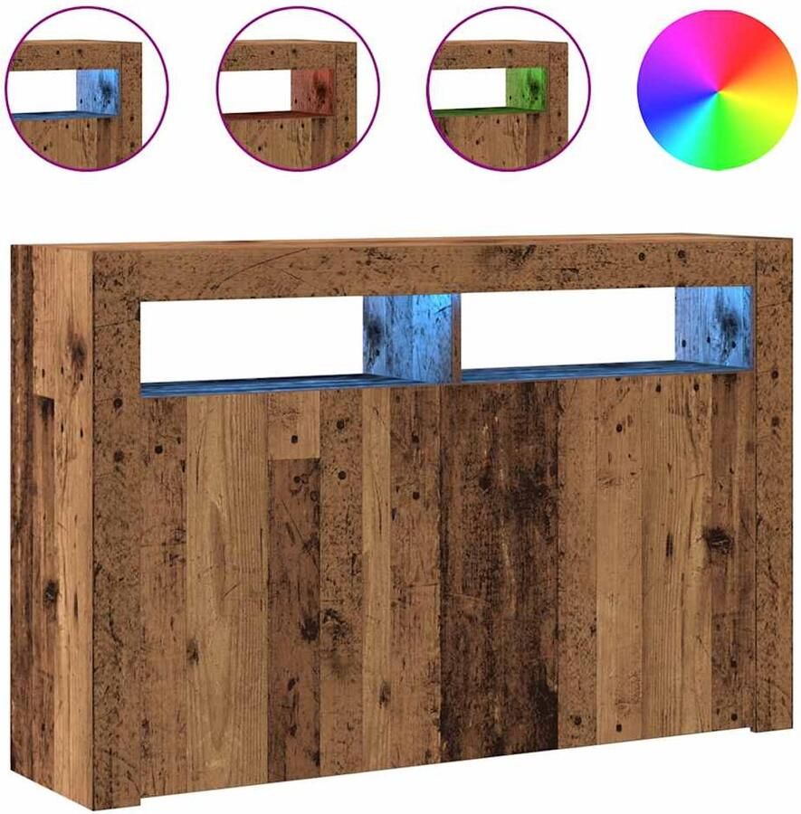 VidaXL Dressoir met LED 115 5x30x75 cm bewerkt hout oud hout