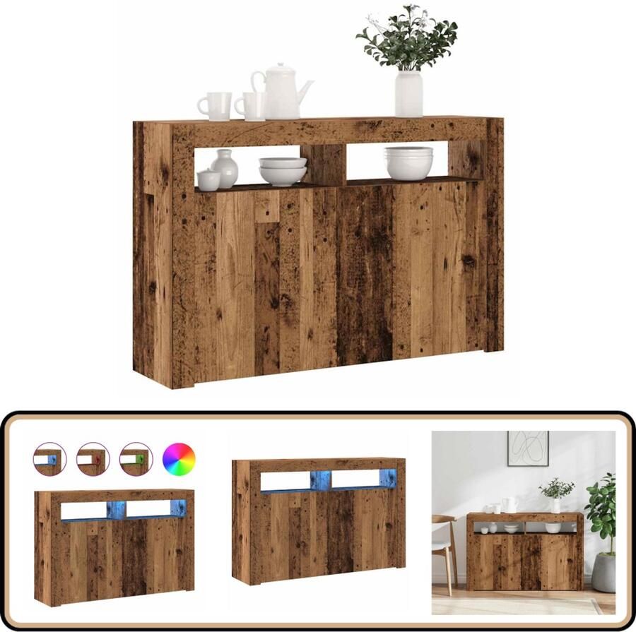 VidaXL Dressoir met LED 115 5x30x75 cm Oud Hout Bijzetkast Dressoir Led Verlichting Opbergkast Houten Kast
