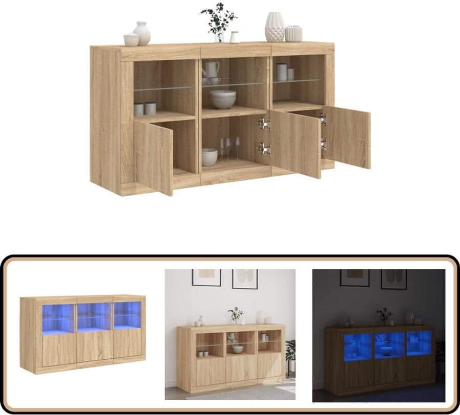 VidaXL Dressoir met LED 123x37x67 cm Eikenkleur Dressoir Modern Dressoir Led Dressoir Rgb Led Eiken Dressoir