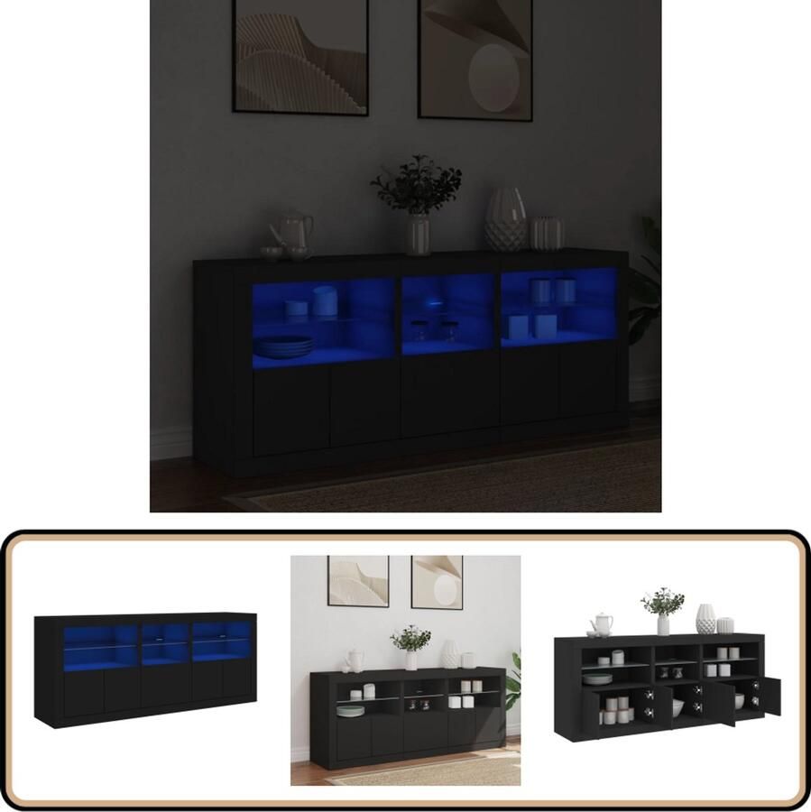 The Living Store Dressoir met LED-verlichting 162x37x67 cm zwart Dressoir Led Verlichting Houten Kast Opbergruimte Modern Design
