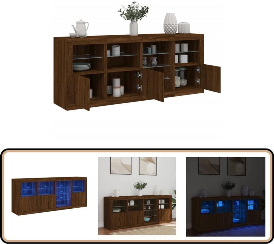VidaXL Dressoir met LED 164x37x67 cm Bruin Eiken Dressoir Kast Led Verlichting Opbergruimte Bruin Eiken
