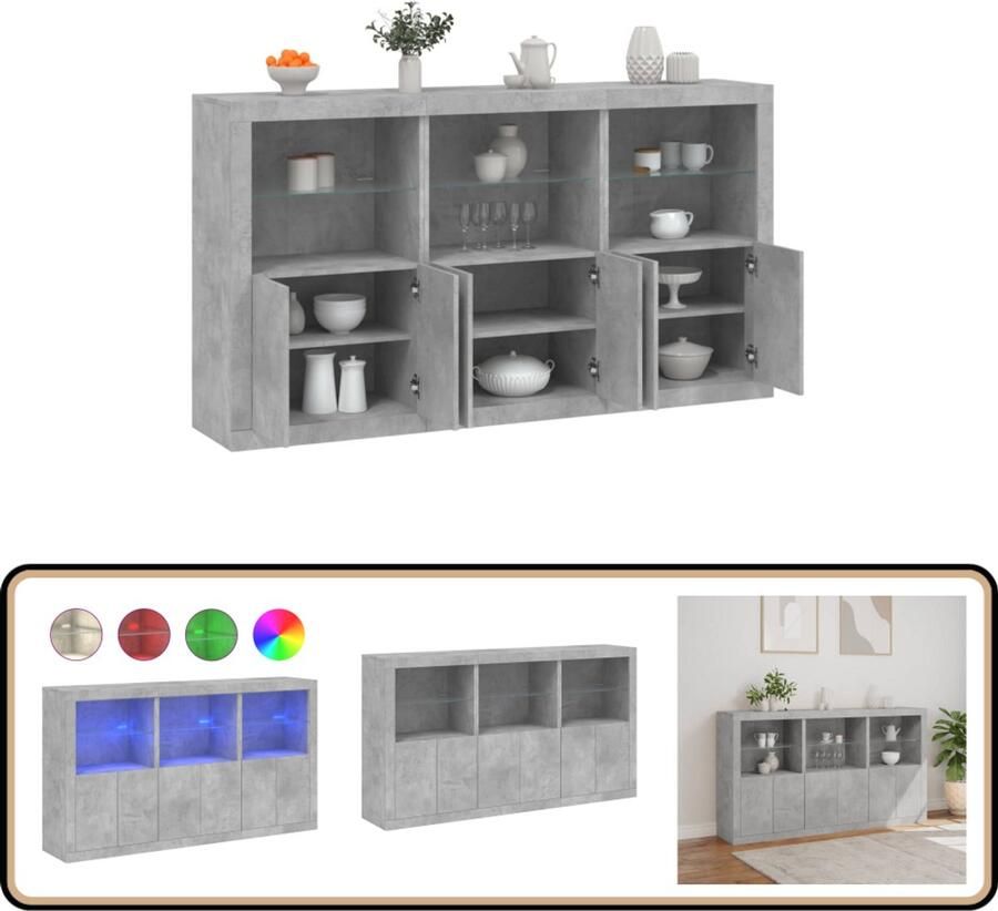 VidaXL Dressoir met LED 181 5x37x100 cm Betongrijs Modern Dressoir Led Verlichting Opberg Kast Betongrijs Woonkamer