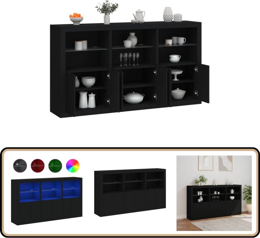 VidaXL Dressoir met LED 181 5x37x100 cm Zwart Modern Dressoir Led Verlichting Opberg Kast Tv Stand Salontafel