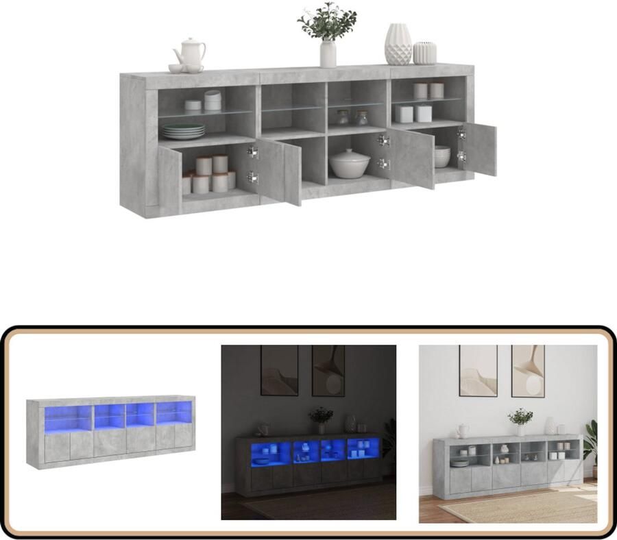 VidaXL Dressoir met LED 202x37x67 cm Betongrijs Dressoir Modern Design Led Verlichting Rgb Licht Opbergkast - Foto 2