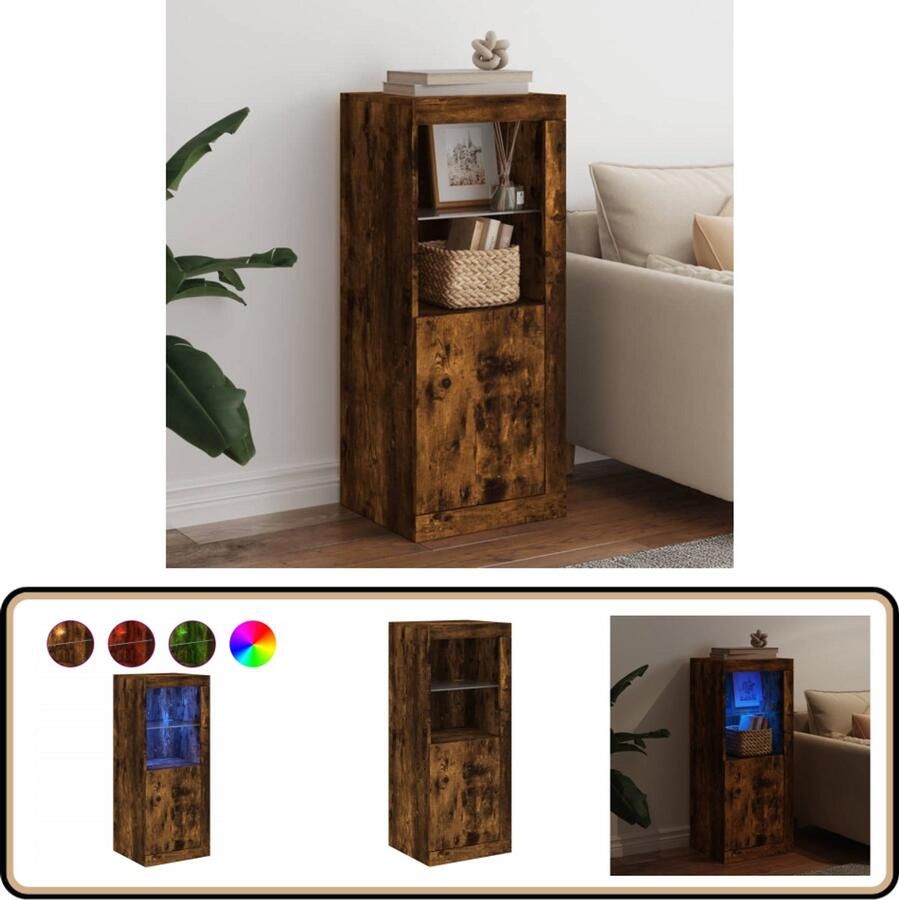 VidaXL Dressoir LED-verlichting Gerookt Eiken 41x37x100cm Dressoir Modern Design Led Verlichting Rgb Licht Opbergkast