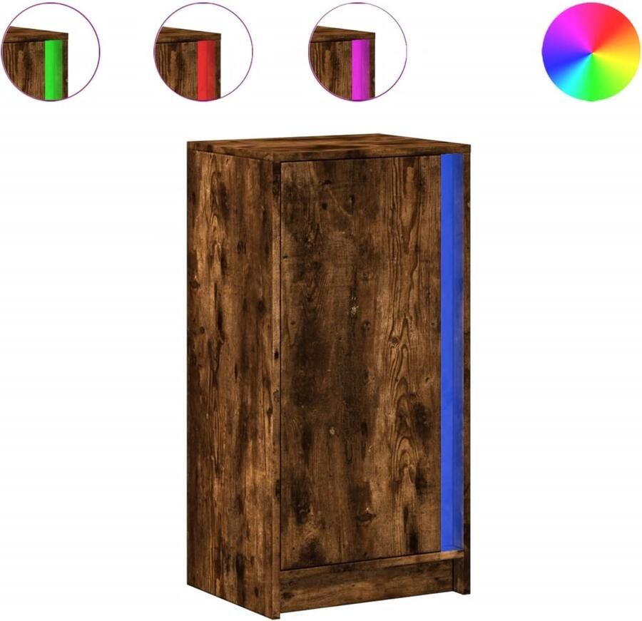VidaXL Dressoir met LED 42 5x34x85 cm bewerkt hout gerookt eikenkleur