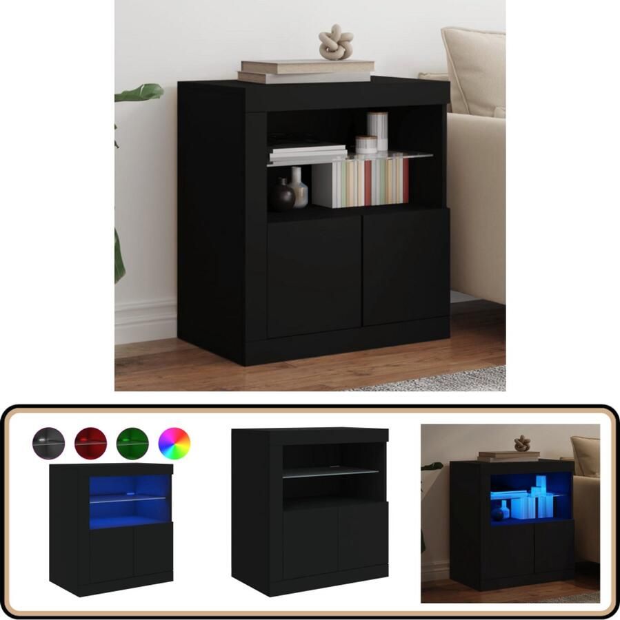 VidaXL Dressoir met LED 60 5x37x67 cm Zwart Modern Dressoir Led Verlichting Buffetkast Zwarte Kast Houten Dressoir