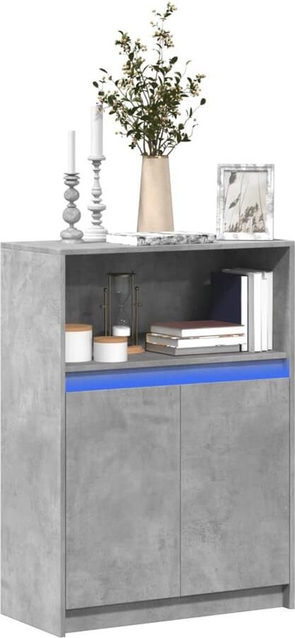 VidaXL Dressoir met LED 72x34x100 cm bewerkt hout betongrijs