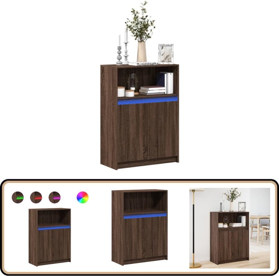 VidaXL Dressoir met LED 72x34x100 cm bewerkt hout bruin eikenkleur