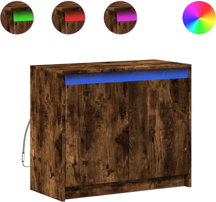 VidaXL Dressoir met LED 72x34x61 cm bewerkt hout gerookt eikenkleurig