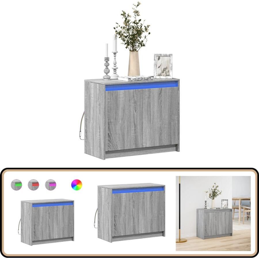 VidaXL Dressoir met LED 72x34x61 cm bewerkt hout grijs sonoma eiken