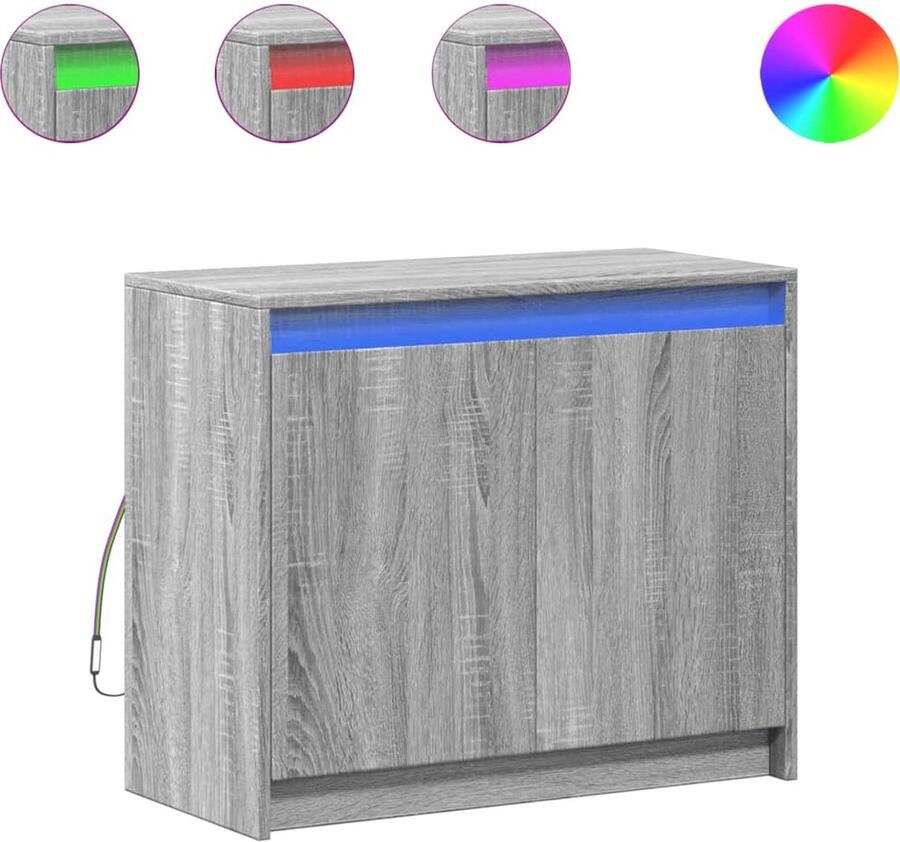VidaXL Dressoir met LED 72x34x61 cm bewerkt hout grijs sonoma eiken