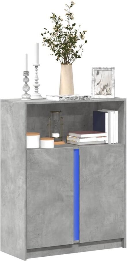 VidaXL Dressoir met LED 77x34x100 cm bewerkt hout betongrijs