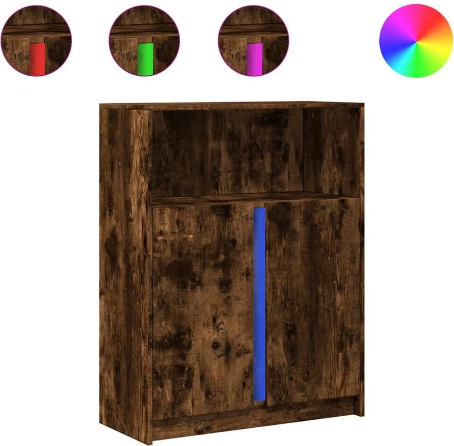 VidaXL Dressoir met LED 77x34x100 cm bewerkt hout gerookt eikenkleurig