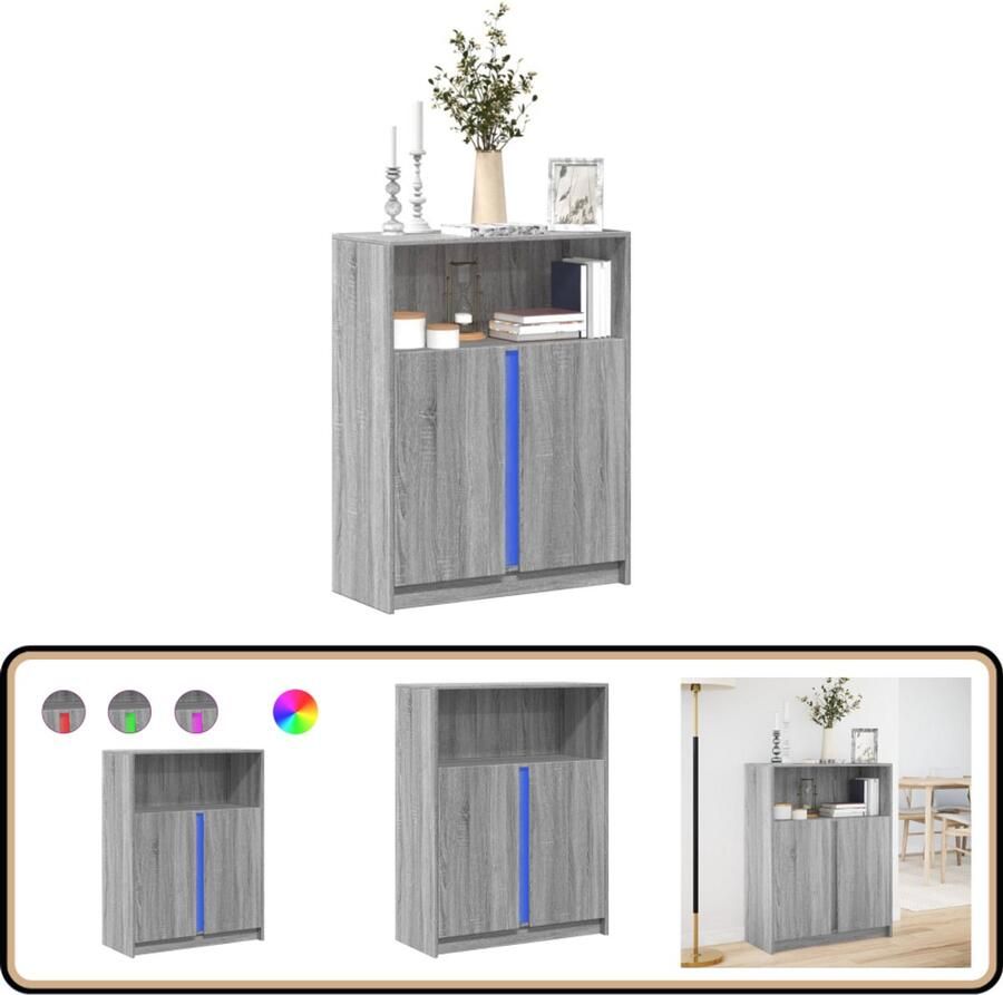 VidaXL Dressoir met LED 77x34x100 cm bewerkt hout grijs sonoma eiken