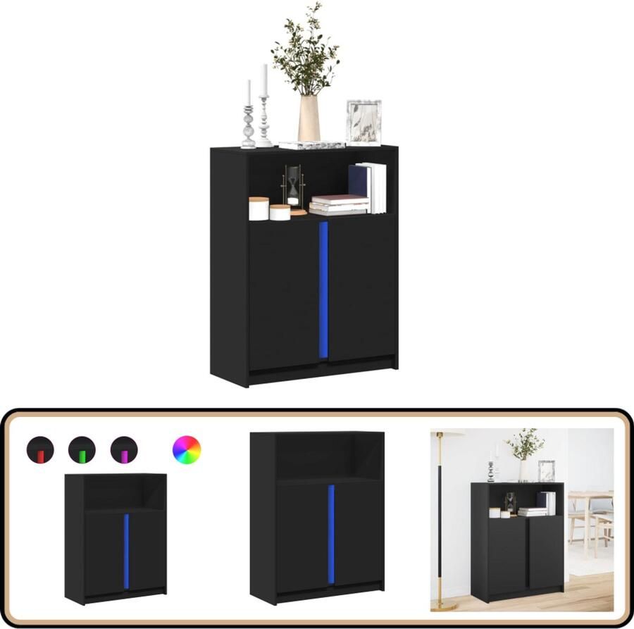 VidaXL Dressoir met LED 77x34x100 cm bewerkt hout zwart