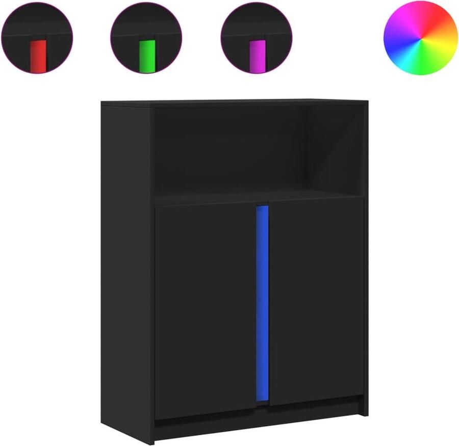VidaXL Dressoir met LED 77x34x100 cm bewerkt hout zwart