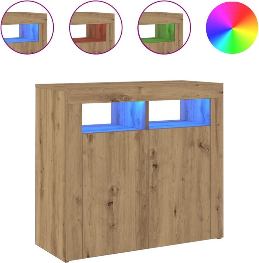 VidaXL Dressoir met LED 80x35x75 cm bewerkt hout artisanaal eiken