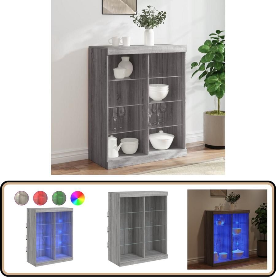 VidaXL Dressoir met LED 81x37x100 cm Grijs Eiken Dressoir Buffetkast Led Verlichting Grijze Kast Houten Kast - Foto 2
