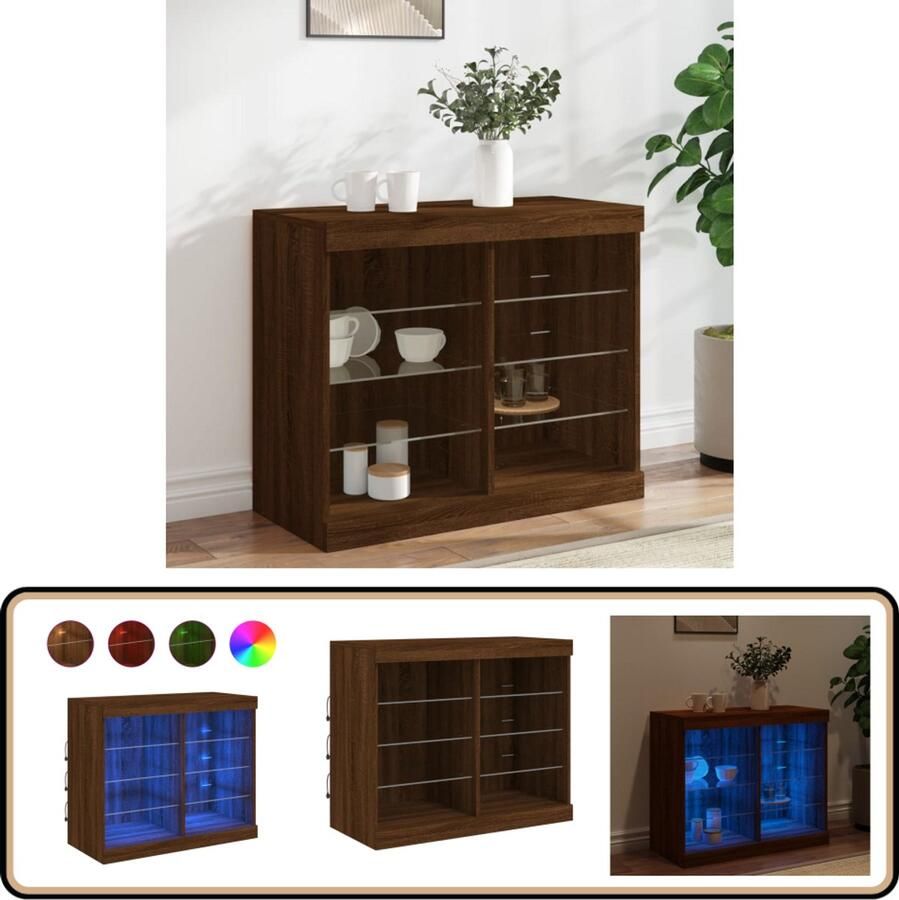 VidaXL Dressoir met LED 81x37x67 cm Bruin Eiken Dressoir Kast Buffetkast Houten Kast Led Verlichting - Foto 2