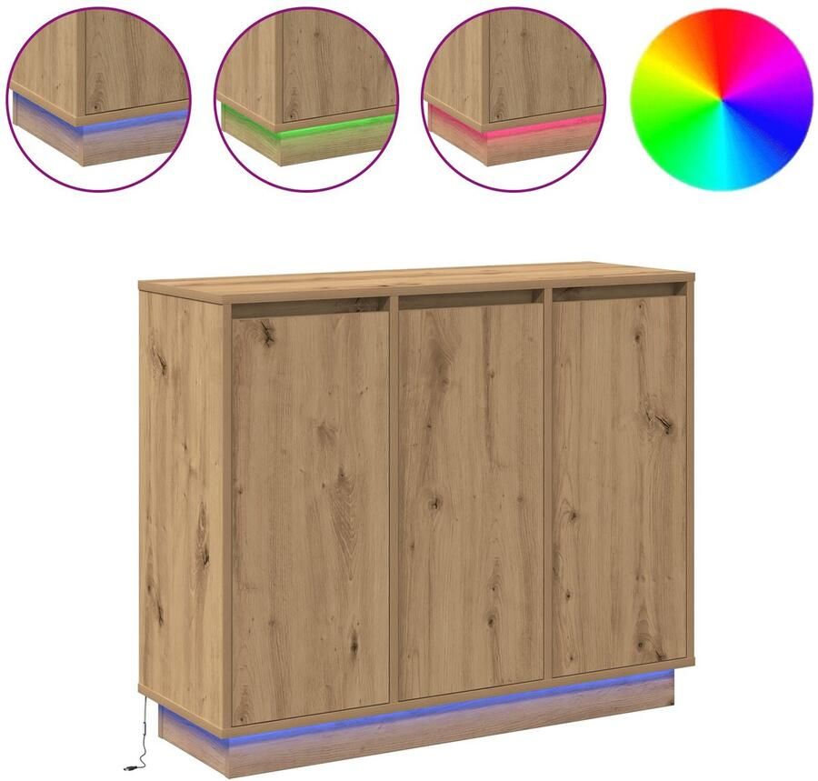 VidaXL Dressoir met LED Artisan Eiken 90x32x75 cm Gelaagd Hout