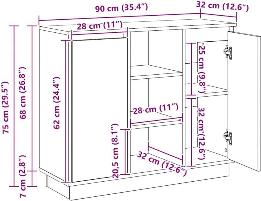 VidaXL Dressoir met plank Beton Grijs 90 x 32 x 75 cm Bewerkt hout