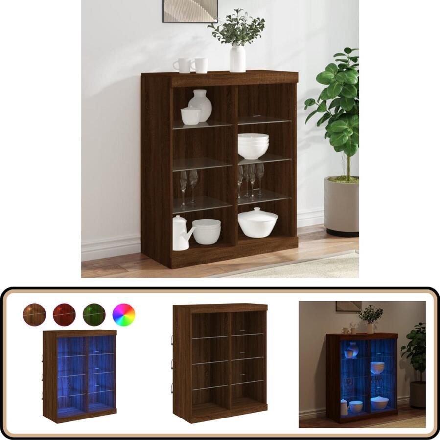 VidaXL Dressoir met LED Bruin Eiken 81x37x100 cm Dressoir Buffetkast Led Verlichting Houten Kast Interieurdecoratie - Foto 2
