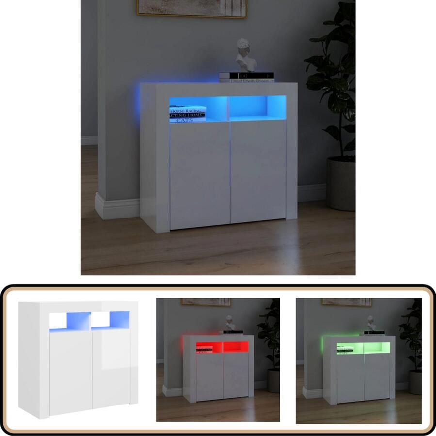 VidaXL Dressoir met LED hoogglans wit 80x35x75 cm Dressoir Tv-meubel Led Verlichting Houten Dressoir Opbergkast