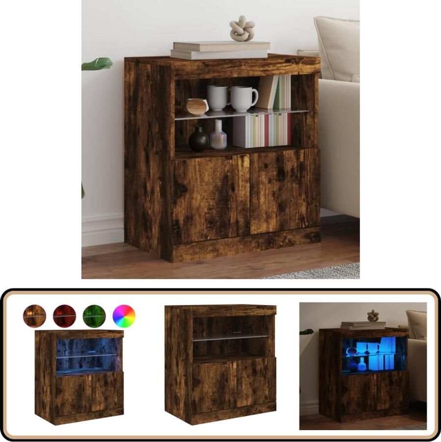 VidaXL Dressoir met LED in Gerookt Eiken 60x37x67 cm Dressoir Buffetkast Led Verlichting Houten Kast Modern Interieur - Foto 2