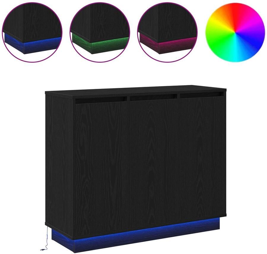 VidaXL Zwart Eiken Dressoir met LED 90x32x75 cm Gemaakt van Engineered Hout