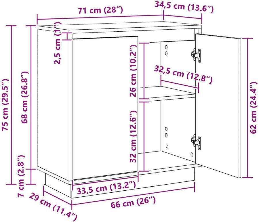 VidaXL Dressoir met LED in Oud Hout 71x34 5x75 cm Gefabriceerd Hout - Foto 3