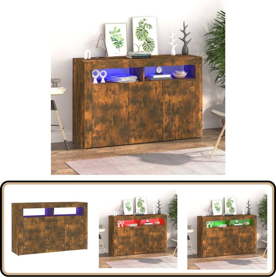 VidaXL Dressoir met LED Gerookt Eiken 115 5x30x75cm Dressoir Meubilair Houten Dressoir Led Verlichting Livingroom Furniture