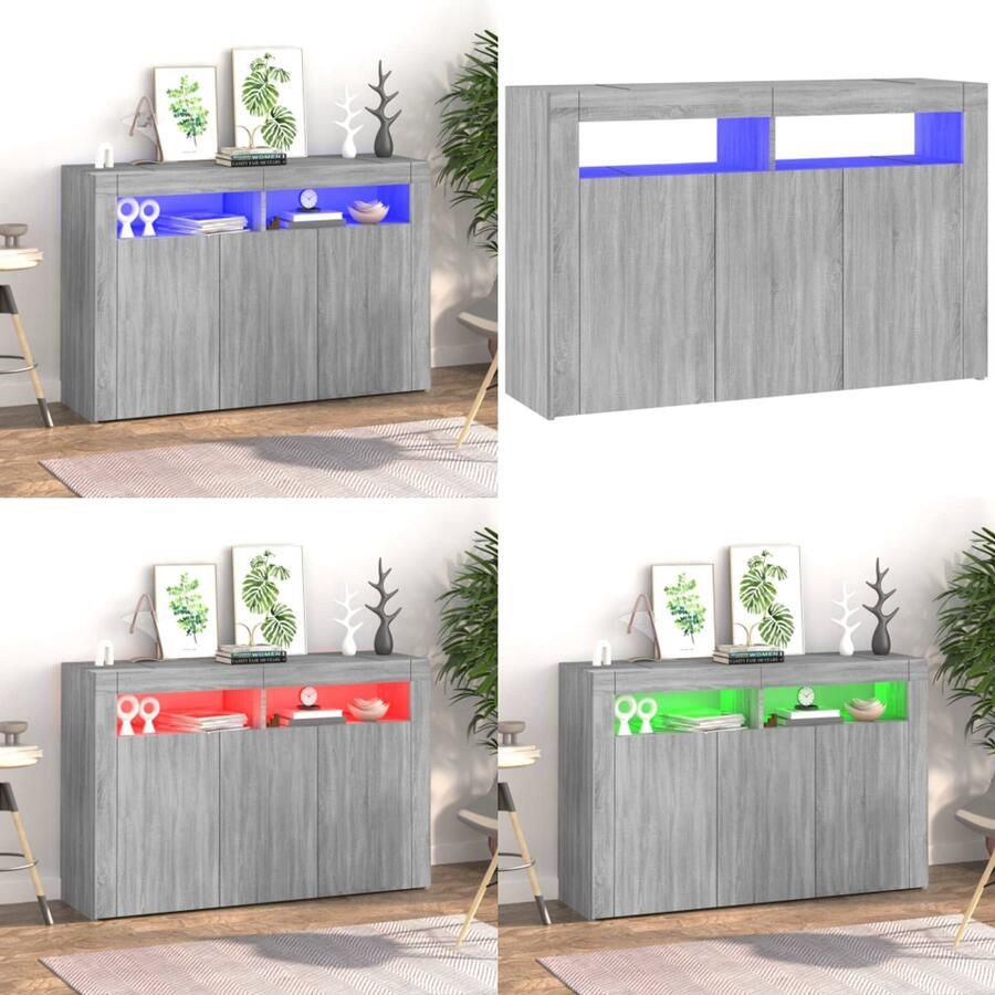 VidaXL Dressoir met LED-verlichting 115 5x30x75 cm grijs sonoma eiken Dressoir Dressoirs Kast Wandkast