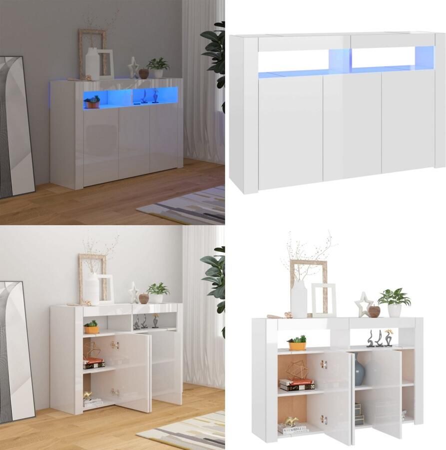VidaXL Dressoir met LED-verlichting 115 5x30x75 cm hoogglans wit Dressoir Dressoirs Dressoir Met LED-verlichting Dressoirs Met LED-verlichtingen