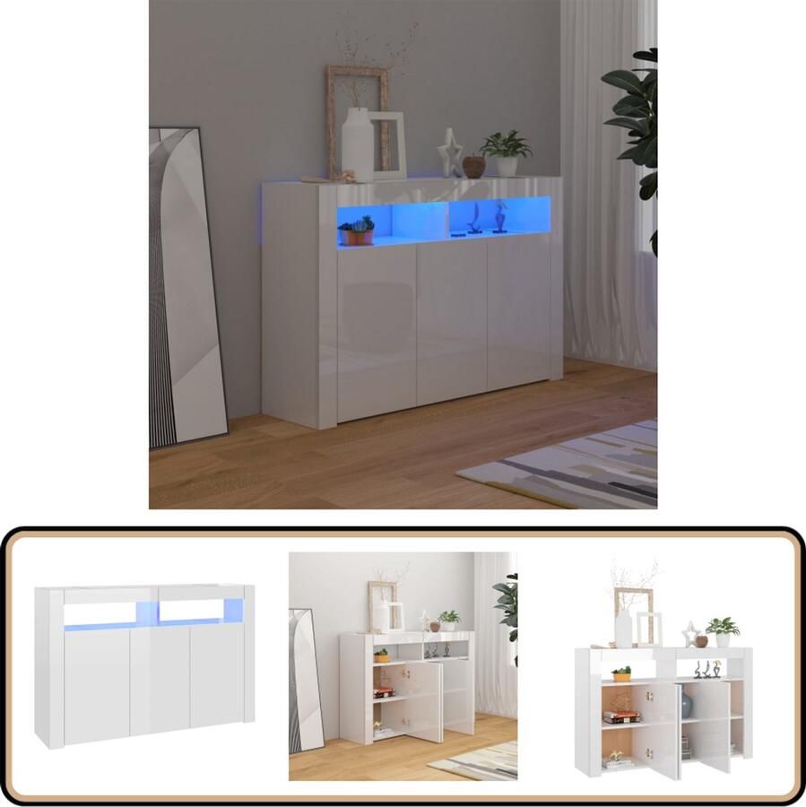 VidaXL Dressoir Hoogglans Wit met LED 115 5x30x75cm Dressoir Vintage Dresser Retro Design Led Verlichting Tv Stand