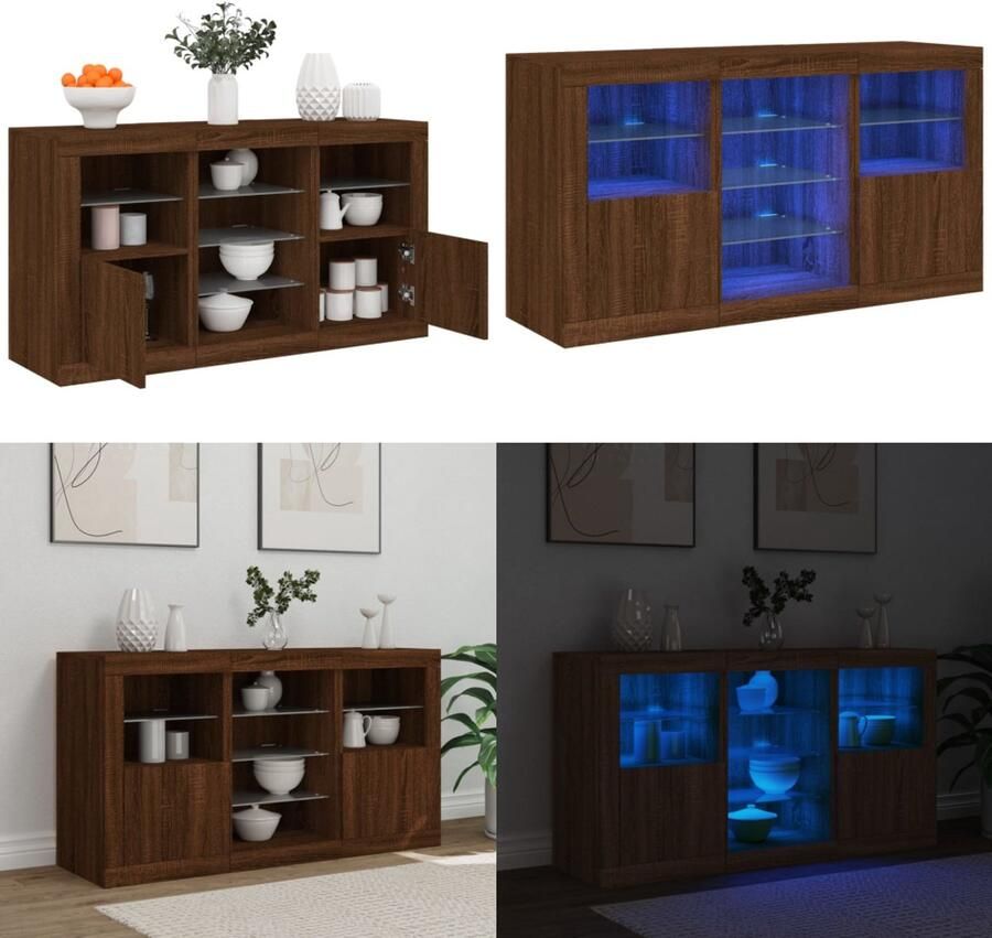 VidaXL Dressoir met LED-verlichting 123x37x67 cm bruin eikenkleur Dressoir Dressoirs Buffet Dressoirkast