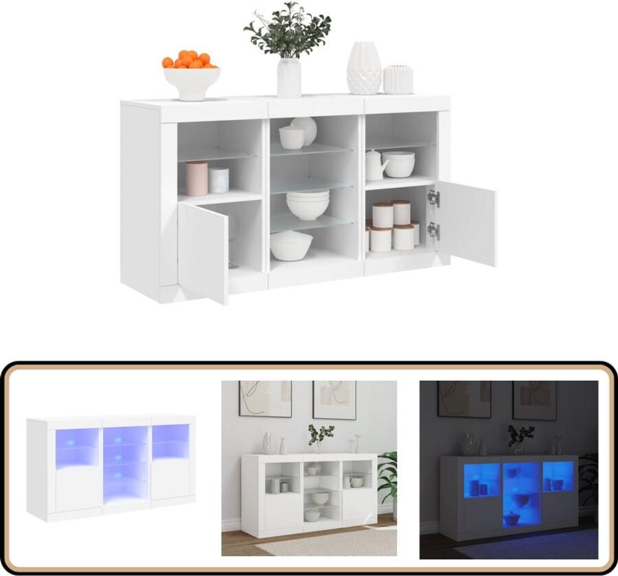 VidaXL Dressoir Met LED Wit 123x37x67 cm 3 stuks Modern Dressoir Led Dressoir Tv Kast Salontafel Opbergkast