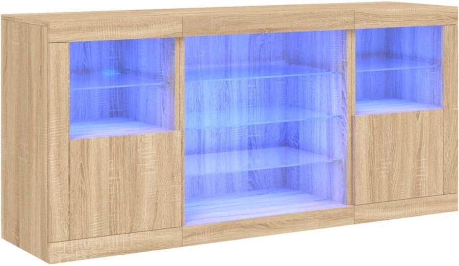 The Living Store Dressoir met LED-verlichting 142 5x37x67 cm sonoma eikenkleurig Modern Dressoir Led Verlichting Salontafel Woonkamermeubilair Tv Kast - Foto 2