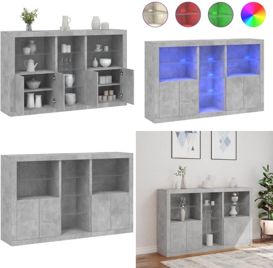 VidaXL Dressoir met LED-verlichting 162x37x100 cm betongrijs Dressoir Dressoirs Buffet Dressoirkast