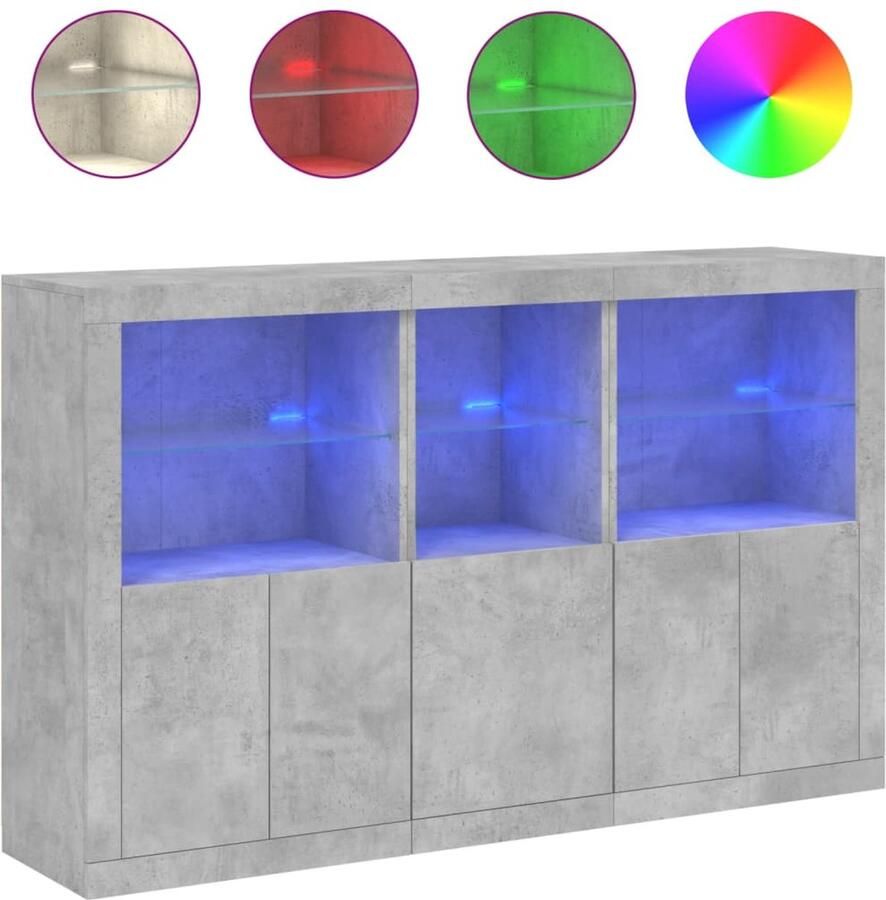 VidaXL Dressoir LED-verlichting 162x37x100 cm Dressoir Kast Led Verlichting Betongrijs Houten Dressoir