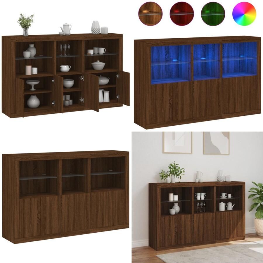 VidaXL Dressoir met LED-verlichting 162x37x100 cm bruin eikenkleur Dressoir Dressoirs Buffet Dressoirkast