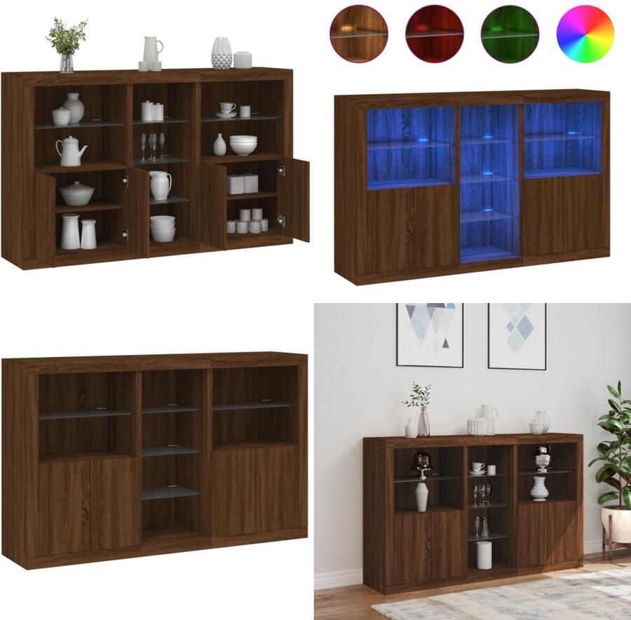 VidaXL Dressoir met LED-verlichting 162x37x100 cm bruin eikenkleur Dressoir Dressoirs Buffet Dressoirkast