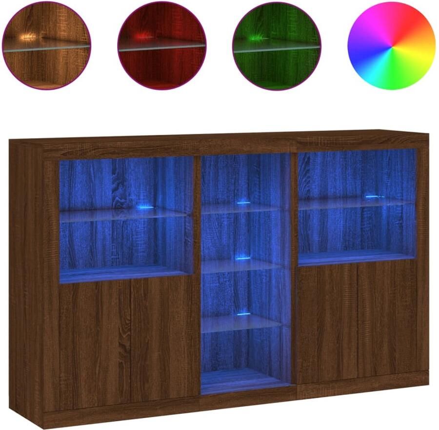 VidaXL Dressoir Bruin Eiken 162x37x100 cm LED Moderne Kast Dressoir Led Verlichting Opbergruimte Houten Kast