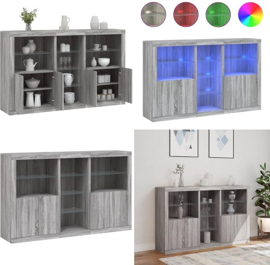 VidaXL Dressoir met LED-verlichting 162x37x100 cm grijs sonoma eiken Dressoir Dressoirs Buffet Dressoirkast