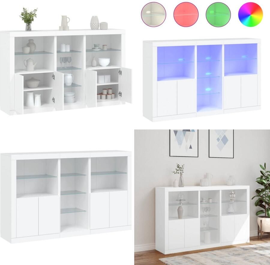 VidaXL Dressoir met LED-verlichting 162x37x100 cm wit Dressoir Dressoirs Buffet Dressoirkast