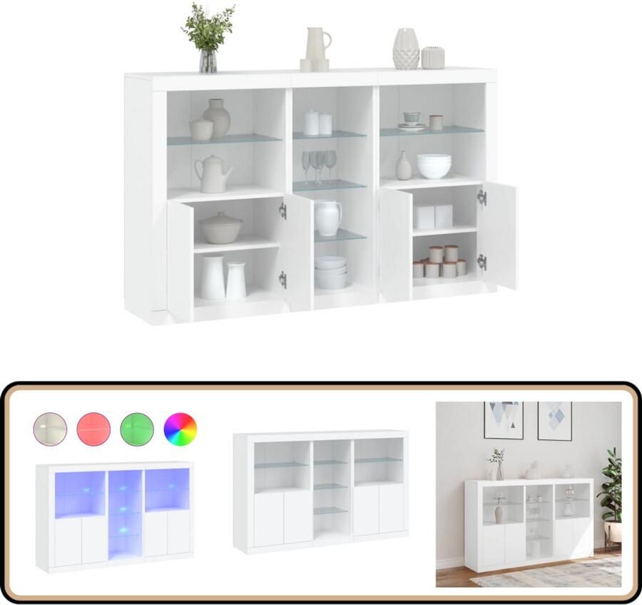 VidaXL Dressoir met LED-verlichting Wit 162x37x100 cm Modern Dressoir Led Verlichting Tv Kast Opbergkast Woonkamermeubilair