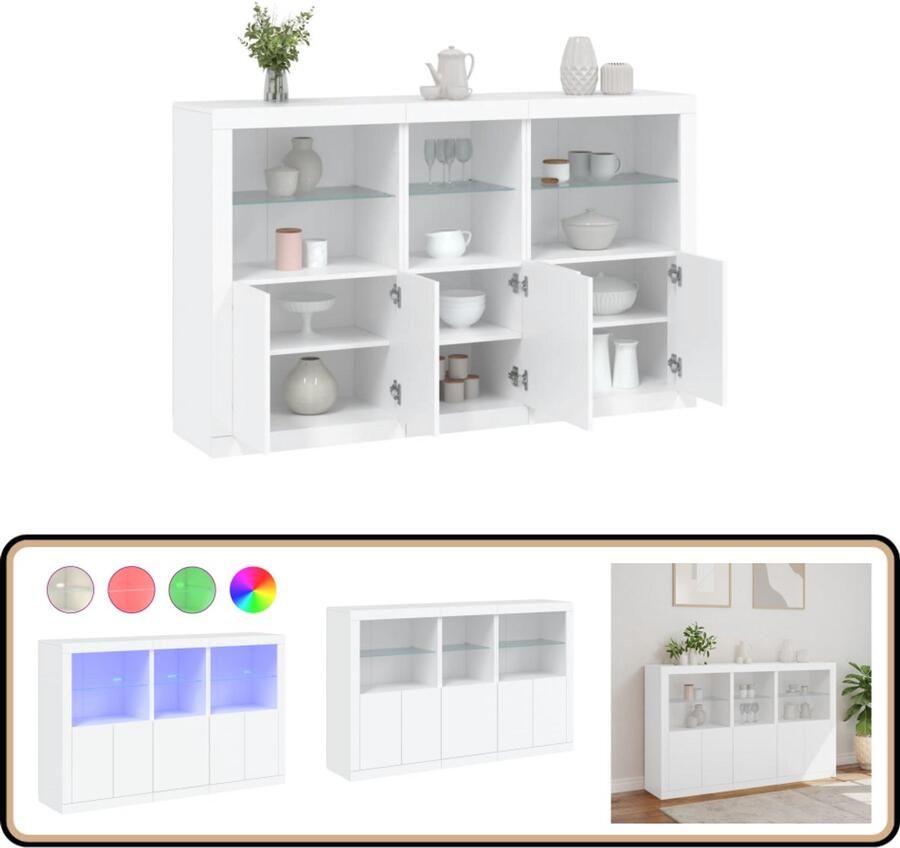 VidaXL Dressoir Wit 162x37x100 cm LED-Verlichting Modern Dressoir Led Dressoir Tv Kast Opbergkast Salontafel