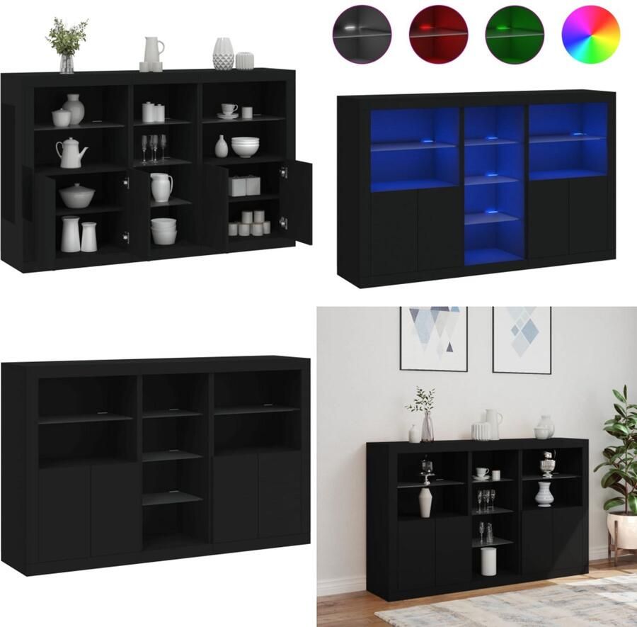 VidaXL Dressoir met LED-verlichting 162x37x100 cm zwart Dressoir Dressoirs Buffet Dressoirkast