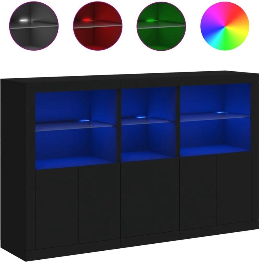VidaXL Dressoir met LED Zwart 162x37x100 cm Dressoir Led Verlichting Modern Design Zwarte Kast Houten Meubel